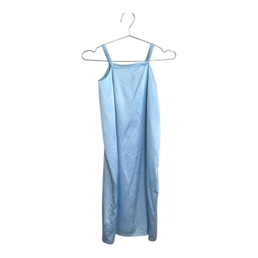 Hansen & Gretel Baby Blue Silk Mini Dress High Square Neck Back Zip Size S